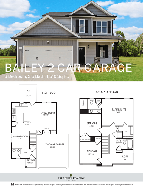 Floor plan for 3 beds, 2.5 baths, 1510 sqft